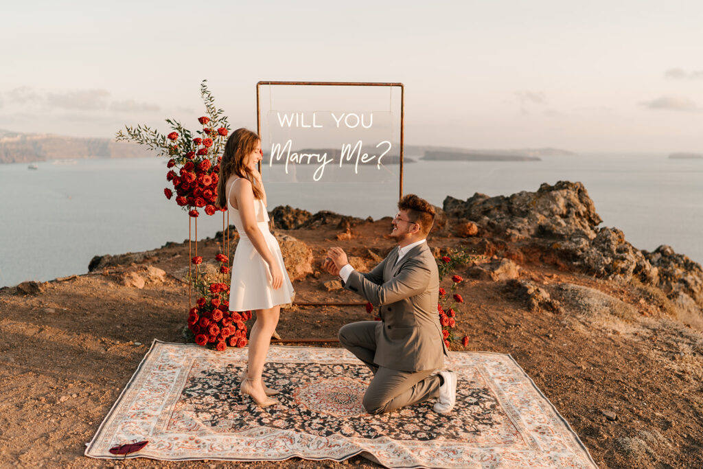 wedding proposal engagement asking to get married in Santorini