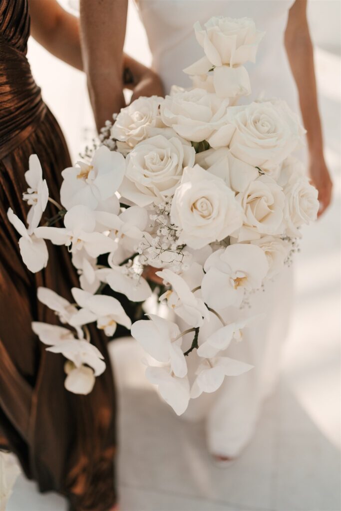 White roses and orchids wedding Bouquet