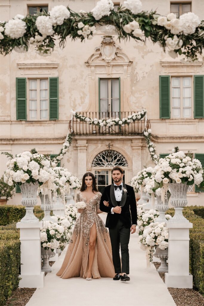 Groom walking down the isle at villa di Geggiano