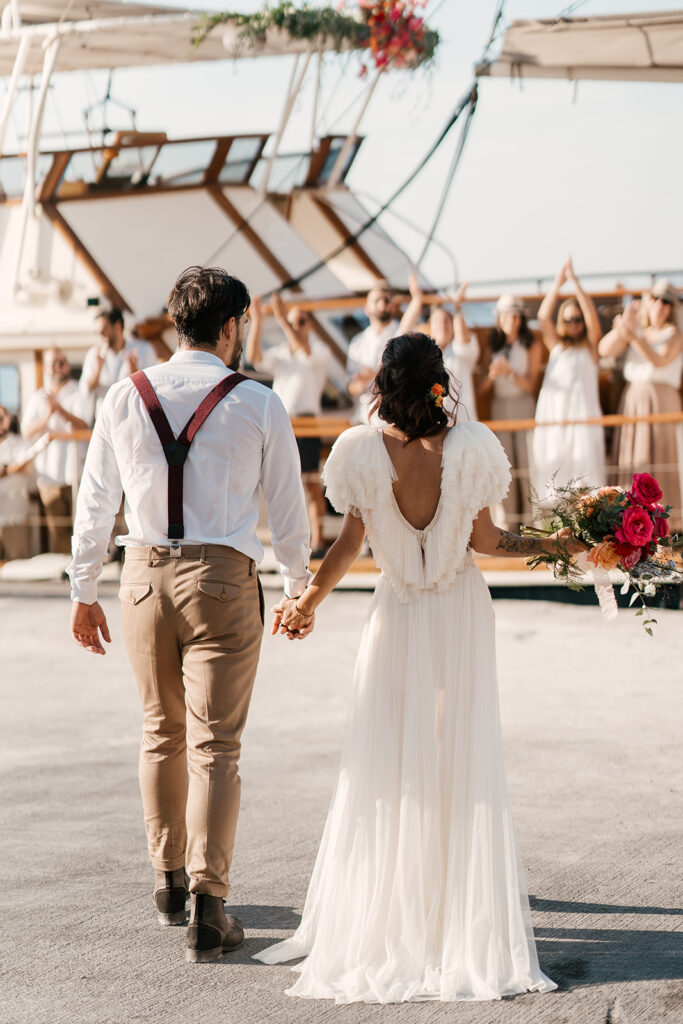 wedding venue on board of a boat in Santorini