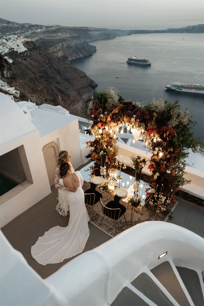 Elegant Lesbian Elopement at On the Rocks Santorini